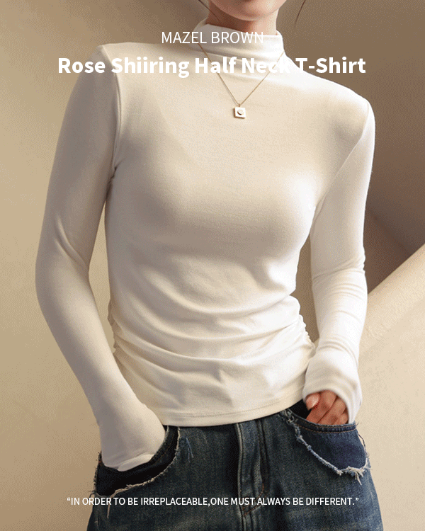 로즈 셔링 하프넥 티셔츠
